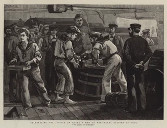 Celebrating the Jubilee on Board a Man of War, Extra Rations of Grog